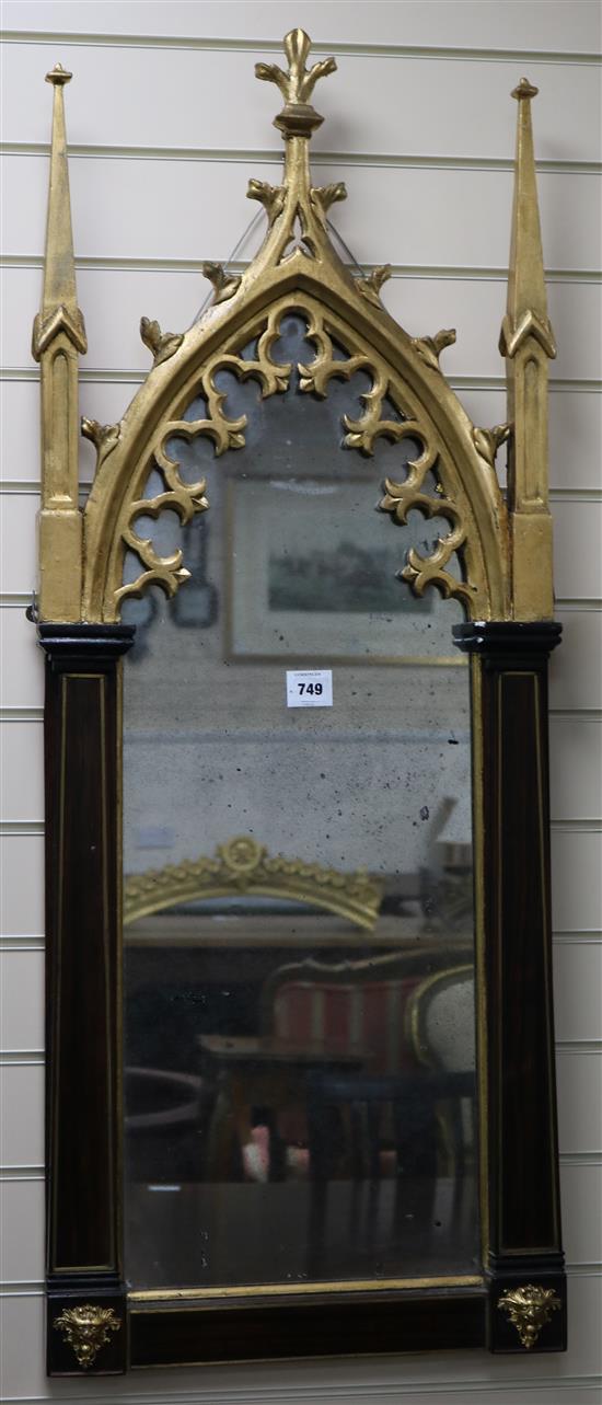 A pair of Victorian brass strung rosewood and parcel gilt wall mirrors, W.1ft 6in. H.3ft 10in.